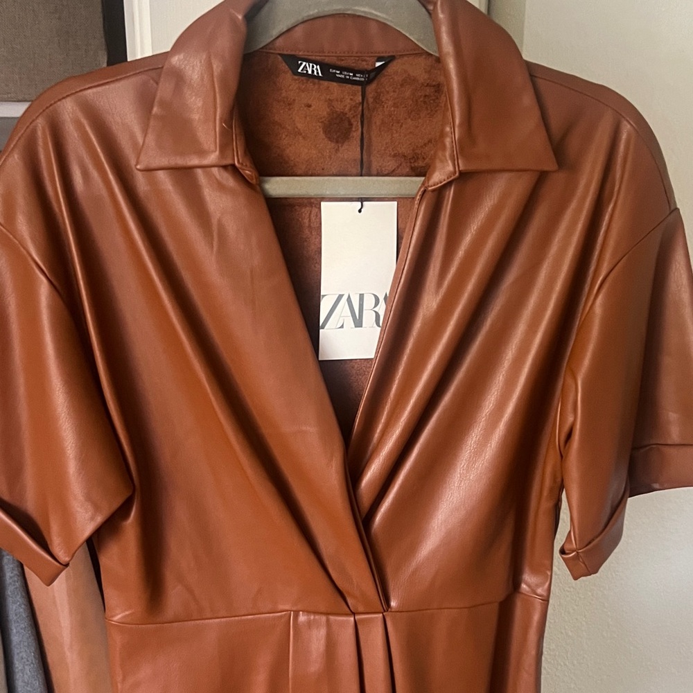 Zara Women's Tan Faux Leather Jacket